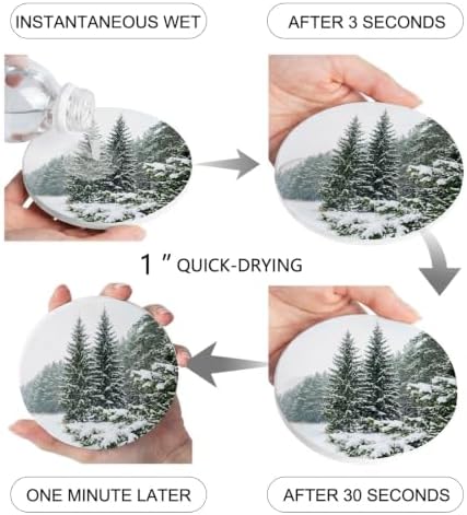 Natural Landscape Coasters for Drinks, Set of 86 Winter Snow-Covered Pine Trees Green Absorbent Ceramic Coaster with Cork Base Decor for Wooden Table & Bar, Housewarming Gift Home Decor - Image 5