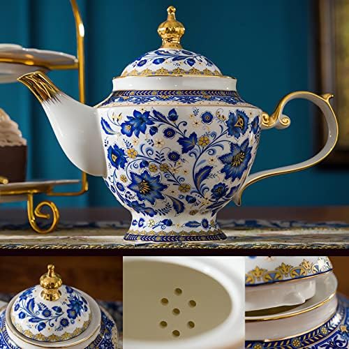 ACMLIFE Tea Sets for Adults, Tea Sets for 4 - Tea Pot Sets Blue, Porcelain Tea Sets for Women with 24K Gold, Fine Bone China, Vintage British Sets for Luxury Gift, Mother's Day(Blue and White) - Image 3