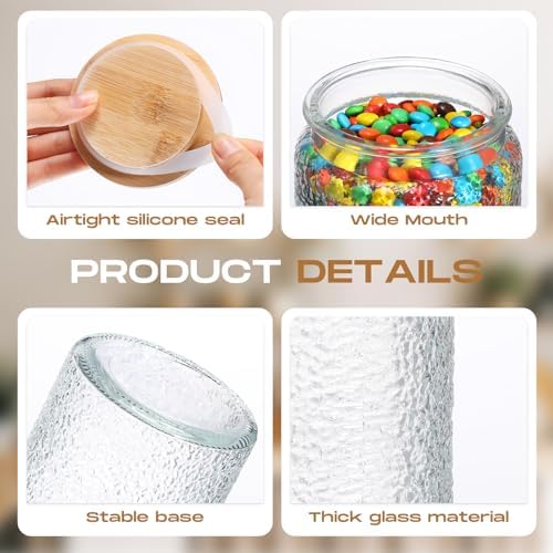 Domensi 6 Pcs Vintage Glass Storage Jar 34 oz Airtight Food Storage Containers with Bamboo Lid Kitchen Storage Sealed Jar Glass Vintage Canisters for Kitchen Counter, Pantry, Coffee Bean, Grains, Tea - Image 3