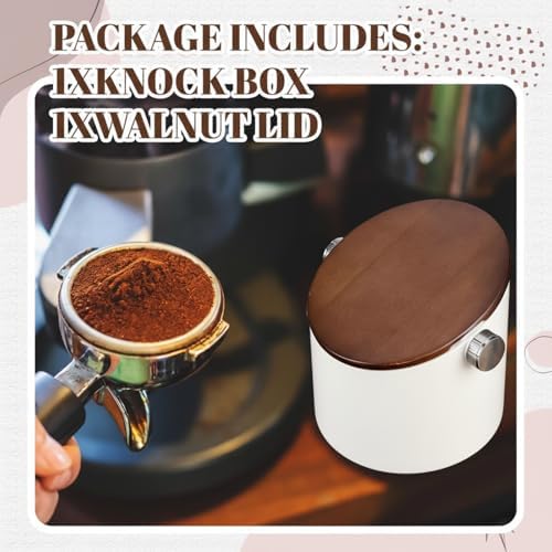 Reallnaive 5.3in Espresso Knock Box with Lid, White, Round - Image 3