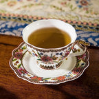 ACMLIFE Bone China Tea Cup and Saucer Set for 1, Vintage Floral Tea Cup with Saucer, Spoon and Gift Box, 6.8 oz (Pink-A) - Image 2