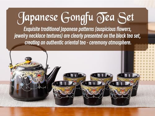 Japanese Tea Set for Adults, Japanese Teapot Set with 1 Teapot (32oz/920ml), 6 Tea cups (4.5oz/130ml), 1 Tea Tray, 1 Stainless Infuser, Kiln altered glaze Porcelain tea set (Jeweled Necklace) - Image 2