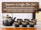 Japanese Tea Set for Adults, Japanese Teapot Set with 1 Teapot (32oz/920ml), 6 Tea cups (4.5oz/130ml), 1 Tea Tray, 1 Stainless Infuser, Kiln altered glaze Porcelain tea set (Jeweled Necklace) - Image 2