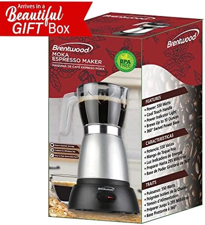 Brentwood TS-119S 550-Watt Cordless Electric Moka Pot Espresso Machine, 6-Servings (Silver) - Image 7