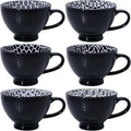 LEHAHA Coffee Mugs Set of 6, 14 Ounces footed Ceramic Mugs, Porcelain Black Coffee cups with handle for men women for Coffee, Tea, Cappuccino, Cocoa, Cereal, Black by LEHAHA