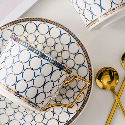 CwlwGO-European Bone China Tea Cup Sets, Blue and White Porcelain Tea Cups and Saucers Service for 4,Tea Sets For Women Party or Gifts Giving. - Image 3