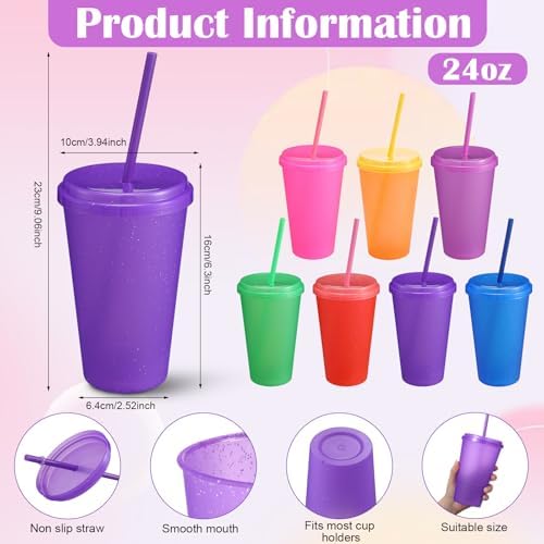 Honeydak 30 Pack Plastic Tumblers with Lids and Straws Bulk, Neon Color - Image 3