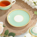 fanquare Tea for One with Gold Trim, Green Teapot Set for Adults, Ceramic Coffee Cup with Saucer, Classic Stripes - Image 5