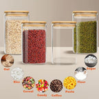 Glass Storage Containers with Airtight Bamboo Lids Set of 4,Pantry Food Storage Container,Perfect for Kitchen Organization-Flour, Rice, Pasta, Sugar, Coffee Beans, Accessories Included (4 packs(50oz)) - Image 3