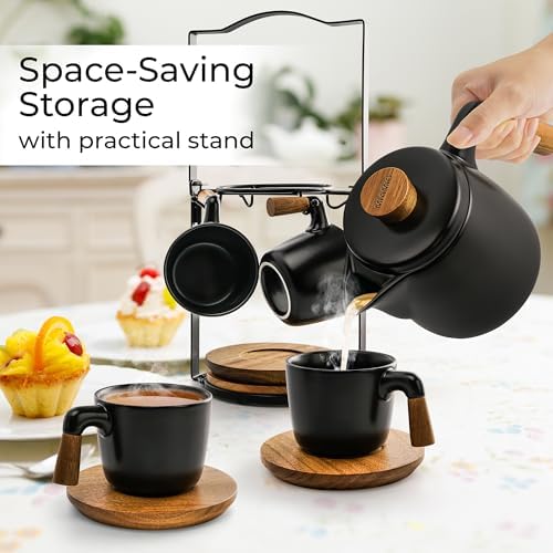 MIAMIO - Teapot Set with 4 Cups & Rack (34/10 oz) with Infuser (Black) - Image 3