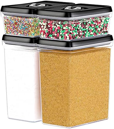DWËLLZA KITCHEN Large Airtight Food Storage Containers - Clear Plastic Bulk Food Pantry & Kitchen Storage Containers for Flour, Sugar and Baking Supplies 4 Pcs. BPA-Free, Keeps Fresh & Dry (Black) by DW%C3%8BLLZAKITCHEN
