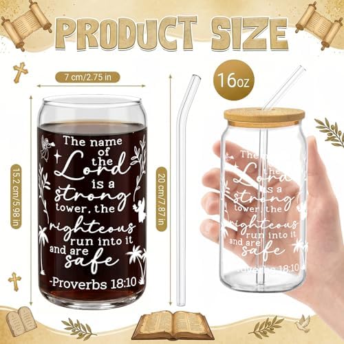 Glass Cups with Lids and Straws, 6Pack, 16oz, Christian Bible - Image 2