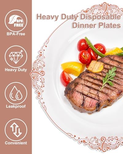 YOUBET 700PCS Rose Gold Plastic Dinnerware Set for Wedding Party - Image 6