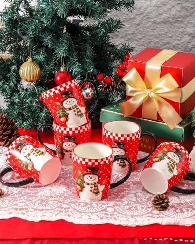 HASENSE Christmas Coffee Mugs Set of 6, 16oz Cups with Snowman Pattern - Image 3