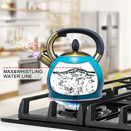 Whistling Tea Kettle Stove Top Teapot, Stainless Steel Teakettle (2.8 QUART, Blue) - Image 4