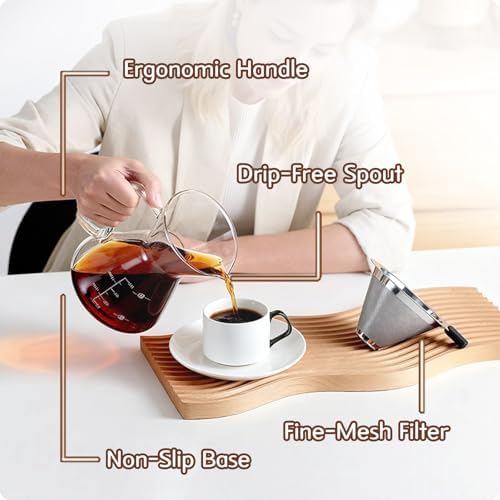 Pour Over Glass Coffee Maker, 13oz Borosilicate Glass Carafe - Image 3