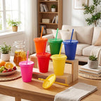 Sieral 30 Pack Reusable Plastic Cups with Lids Straws,Vibrant Colors - Image 2