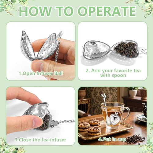 50 Sets Bridal Shower Tea Party Favor for Guests Leaf Tea Spoon Heart Tea Infuser for Loose Leaf Tea Steeper with Thank You Card Organza Bags for Wedding Decoration Gift Souvenirs (50, Silver) - Image 4