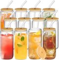 12Pcs Glass Cups with Bamboo Lids and Straws, 20oz Can Shaped Glass Tumbler by Unknown