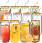 12Pcs Glass Cups with Bamboo Lids and Straws, 20oz Can Shaped Glass Tumbler by Unknown