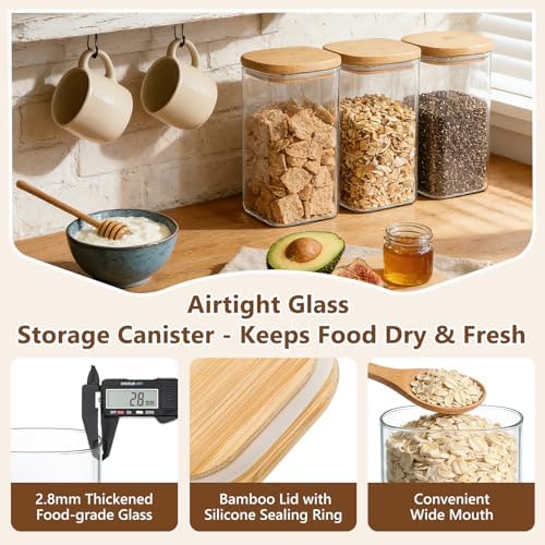 KEYWING 50oz Glass Storage Containers with Airtight Lids for Pantry, 3 Pack - Image 3