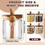 Remerry Set of 4 Glass Jar with Wooden Lid and Spoon, 13.5 oz Coffee Bean Tea Sugar Jar Set, Clear Airtight Spice Canisters Glass Food Storage Kitchen Containers for Coffee Bean Tea Sugar - Image 2