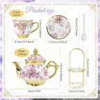 20 Pcs Porcelain Tea Set with Metal Holder,European Ceramic Tea Set - Image 2