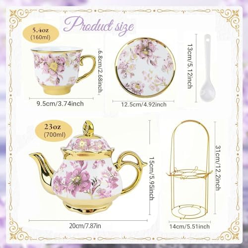 20 Pcs Porcelain Tea Set with Metal Holder,European Ceramic Tea Set - Image 2