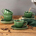 vicrays 6.5 oz Cappuccino Cups with Saucers, Set of 4, Ceramic Coffee Cup for Au Lait, Double shot, Latte, Cafe Mocha, Tea (Green) - Image 3