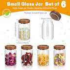 6oz Small Glass Jars with Wood Lid Spice Jar Round Food Storage Canister Clear Glass Containers Jar for Ground Seasoning Pantry Sugar Tea Coffee Bean Spice Herb Cookies(6 * 200ml(6.76oz)) - Image 2