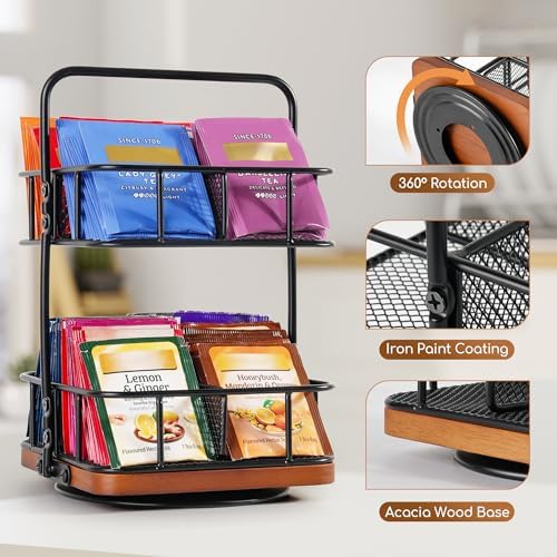 Rotating 2 Tier Tea Bag Organizer, 360° Spinning Teabag Organizer - Image 2