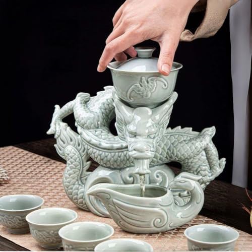 Celadon Dragon Ceramic Gongfu Tea Set with 6 Tea Cups, Chinese Kung Fu Teapot with Infuser,Handmade Porcelain Tea Service, Asian Tea Set for Home & Office - Image 5