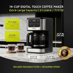 universal 14-Cup Programmable Drip Coffee Maker with 24-Hour Timer, Self-Cleaning System, Glass Carafe & Reusable Filter - Image 2