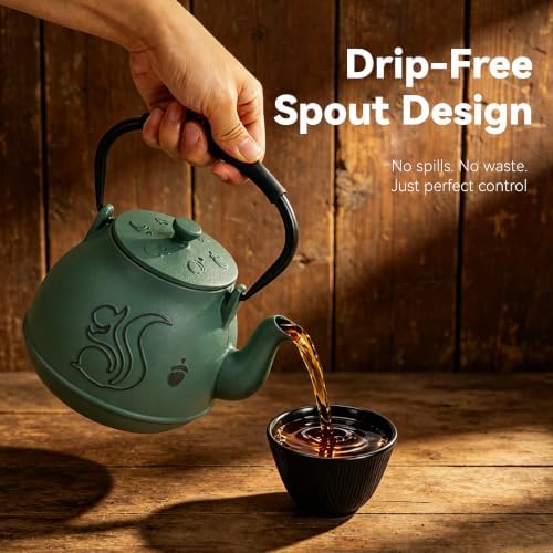 Cast Iron Teapot 34oz (1000ml) with Infuser,Green - Image 6