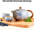 Floral Tea Pot & Tea Cup Set, Blue and White Porcelain, 7.5 oz - Image 2