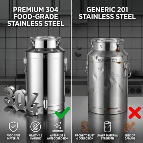 304 Stainless Steel Milk Can Milk Bucket,1.32-33 Gal Drink Dispenser Spigot - Image 3