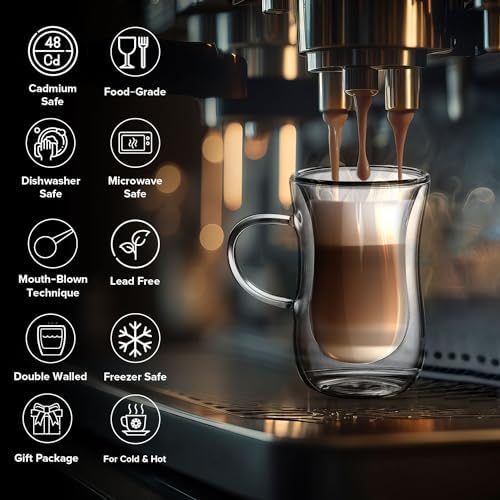 4 Oz Double Wall Borosilicate Insulated Glass Coffee Mug Set of 6, 120ml Coffee Cups with Handle for Tea, Latte - Perfect Espresso Cup Gift - Image 2