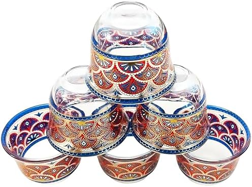 Chandler Espresso Turkish Arabica Coffee Cup Assorted Design Available from Brand 70ml 2.5oz Set of 6 Cups with Gift Box (Glass, Red Blue Peacock Feather Decal G) - Image 3