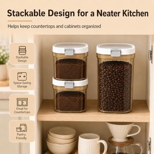 3 Pcs Airtight Coffee Canister Set, BPA-Free, 60.8 oz + 2 x 27 oz，Amber - Image 6
