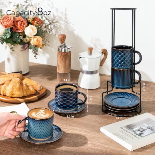 GBhome 6 OZ Coffee Mugs with Saucer and Stand, Ceramic Espresso Coffee Cup - Image 3