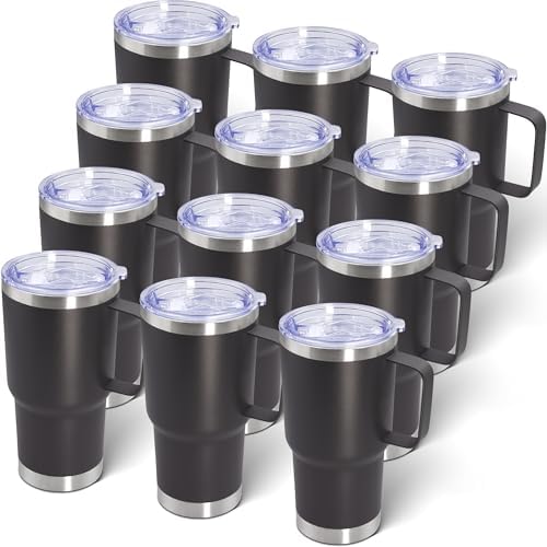20 oz Tumbler with Handle and Lid Insulated Travel Coffee Mug Grey 12P by ATQTQ