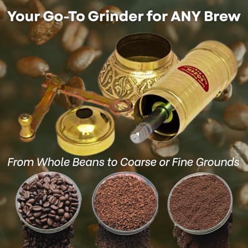 Sozen Manual Coffee Grinder Brass - Adjustable Hand Crank Burr Mill for Turkish Coffee, Espresso & French Press (7.6 Inch – Classic Brass) - Image 4