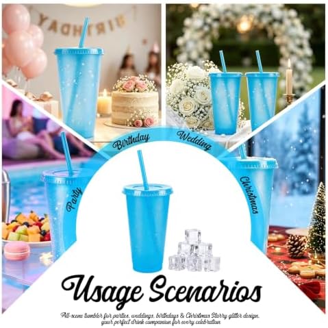 24 Pcs Blue Tumblers with Straw & Lid - 24oz Coffee Cups - Image 5