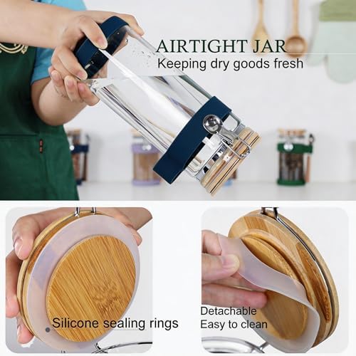 KKC Nut Storage Container Airtight Glass Jar 1500ml 50 oz - Airtight Pantry Storage Canister with Bamboo Lid, Silicone Protective Sleeve & 1 TBSP Long Wooden Handle Spoon for Walnut Almond Pecan - Image 4