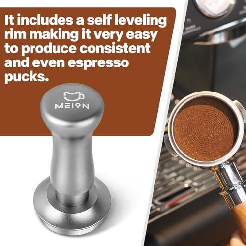 MEION Espresso Tamper 58.5mm Coffee Tamper, Calibrated Dual Spring Loaded Barista Tamper with Stainless Steel Base, Comes with aluminum storage pad (58.5MM, Silver) - Image 3