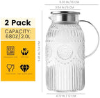 Bandesun Glass Pitcher with Lid, 68 oz/ 2 Liter 2Pack Vintage Water Pitcher,Glass Water Carafe for Cold Brew, Coffee, Lemonade, Iced Tea,Beverage, Heat Resistant Jug - Image 2