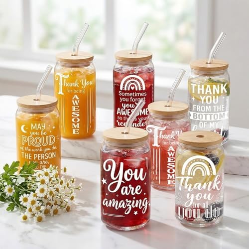 Glass Cups with Lids and Straws, 6Pack, 16oz, Inspirational - Image 6