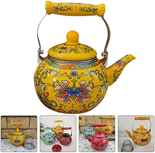 Healeved Enamel Tea Kettle with Ceramic Handle and Infuser 2.2L Water Kettle Coffee Pot Classic Floral Tea Kettle Steel Teapot for Stovetop Induction Cooker No Whistling Yellow - Image 5