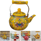 Healeved Enamel Tea Kettle with Ceramic Handle and Infuser 2.2L Water Kettle Coffee Pot Classic Floral Tea Kettle Steel Teapot for Stovetop Induction Cooker No Whistling Yellow - Image 5