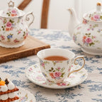Agyiuns tea cups and saucers ceramic coffee mug 6oz set of 4 for Latte, Cafe Mocha, white with flowers - Image 4